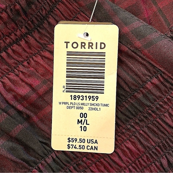 New Torrid rayon plum plaid tunic top Sz.00 - Picture 4 of 9